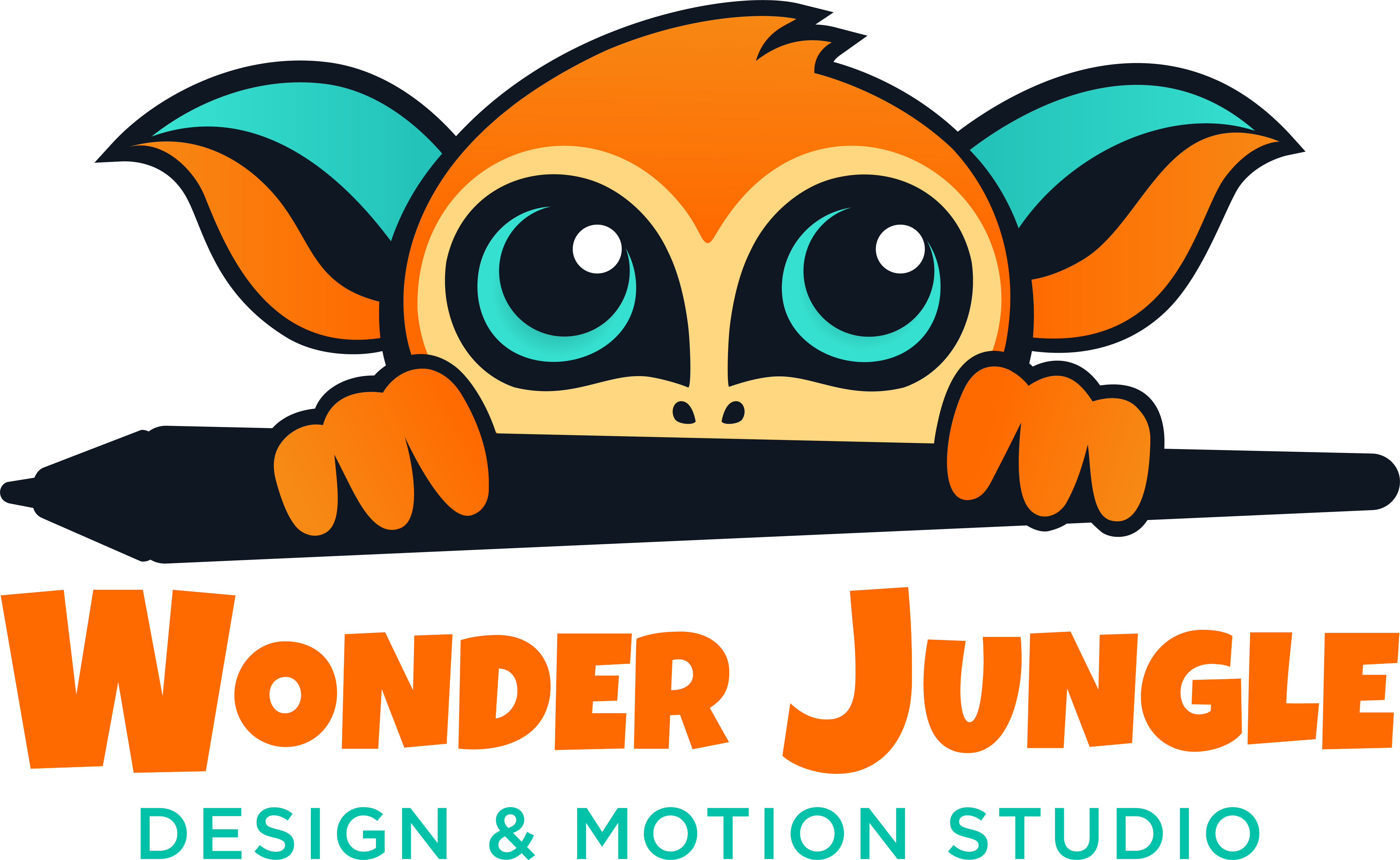 Wonder Jungle monkey mascot peeking over a pencil